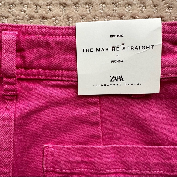 ZARA HIGH WAIST THE MARINE STRAIGHT JEANS IN FUCHSIA size 6 - Picture 15 of 15